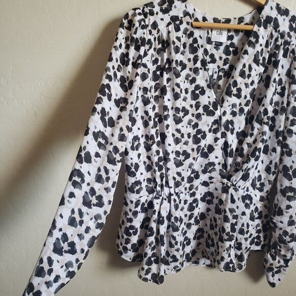 CAbi 5898 Rosette Leopard Wrap Peplum Blouse Animal Print Ruched Size Women's S - Picture 5 of 12